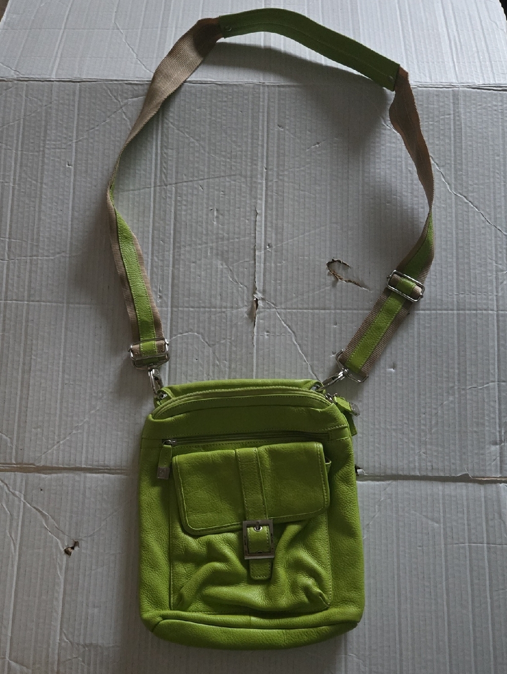 Ododos Lime Green Leather Crossbody Bag with Adjustable Strap (34 inches)